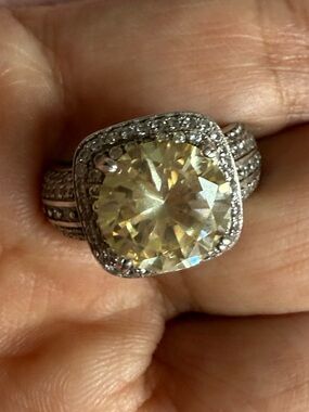 Classic Cushion Halo Cocktail Ring in Champagne and Silver Size 7